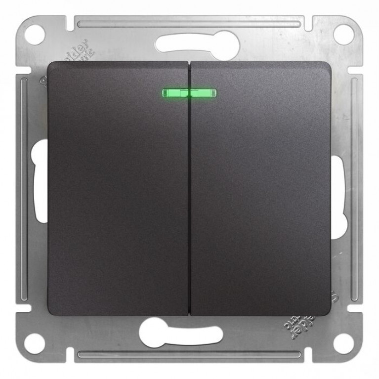 Выключатель 2-клавишный Schneider Electric GLOSSA, с подсветкой, скрытый монтаж, графит, GSL001353