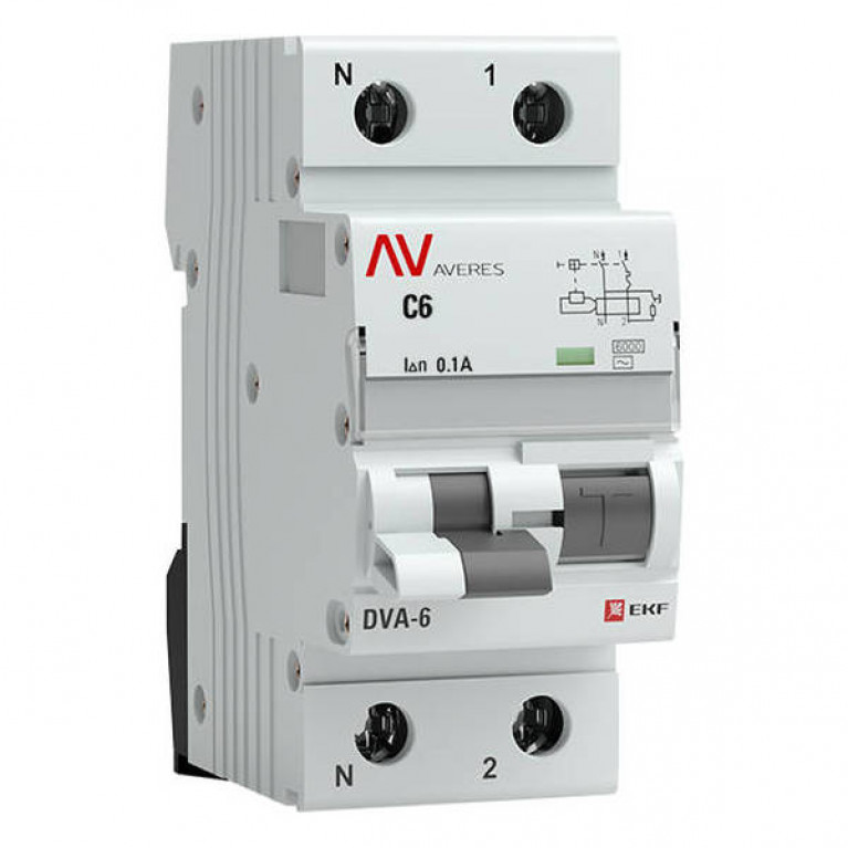 Дифавтомат EKF AVERES 1P+N 6А (C) 6 кА, 100 мА ( AC ), rcbo6-1pn-6C-100-ac-av