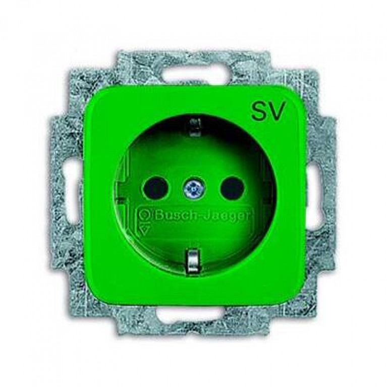 Розетка ABB BUSCH-DURO, скрытый монтаж, с заземлением, зеленый, 2CKA002011A2225