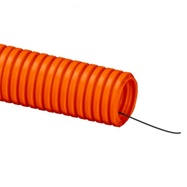 Труба ПНД гибкая гофр. д.20мм, тяжёлая с протяжкой, 100м, цвет оранжевый (упак. 100м)