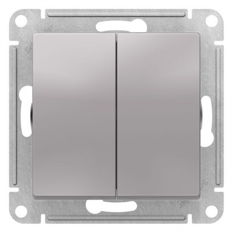 Переключатель 2-клавишный Schneider Electric ATLASDESIGN, скрытый монтаж, алюминий, ATN000365