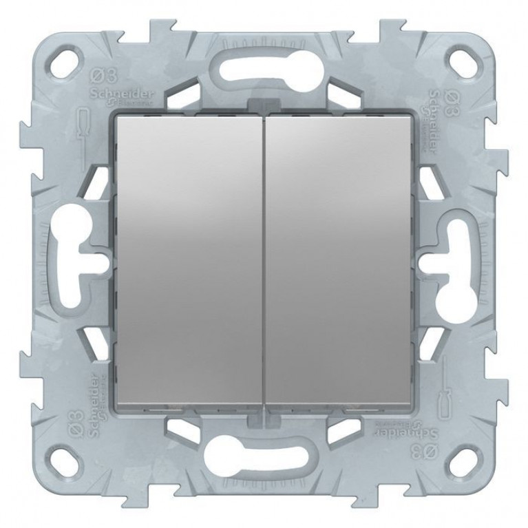 Переключатель 2-клавишный Schneider Electric UNICA NEW, скрытый монтаж, алюминий, NU521330