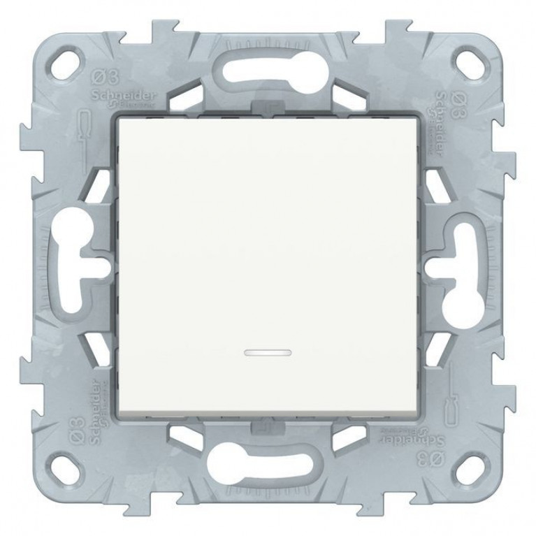 Переключатель 1-клавишный Schneider Electric UNICA NEW, с подсветкой, скрытый монтаж, белый, NU520318N