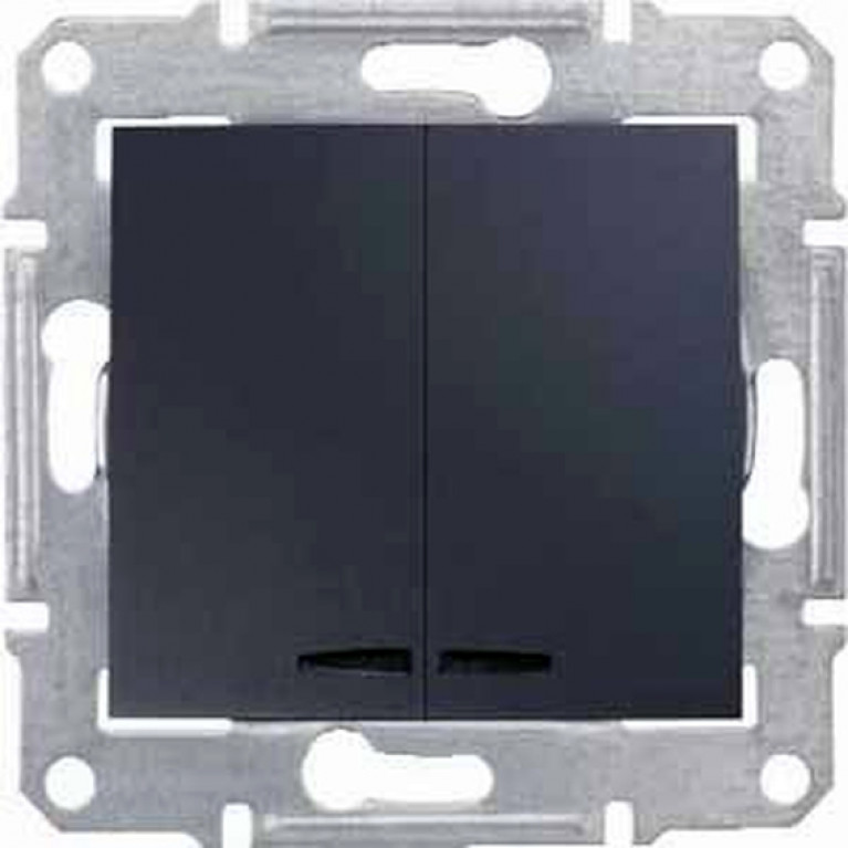 Выключатель 2-клавишный Schneider Electric SEDNA, с подсветкой, скрытый монтаж, графит, SDN0300370