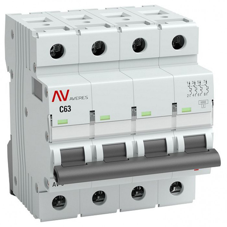 Автоматический выключатель EKF AVERES 4P 4А (D) 10кА, mcb10-4-04D-av