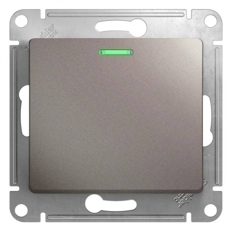 Переключатель 1-клавишный Schneider Electric GLOSSA, с подсветкой, скрытый монтаж, платина, GSL001263