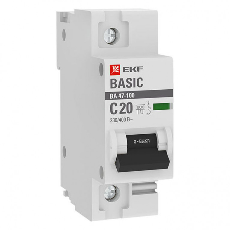 Автоматический выключатель EKF Basic 1P 20А (C) 10кА, mcb47100-1-20C-bas