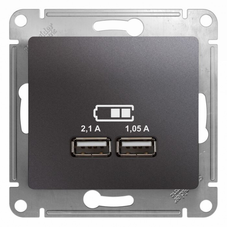 Glossa Розетка  USB, 5В//2100мА, 2х5В//1050мА, графит
