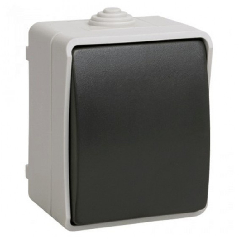 Выключатель 1-клавишный IEK ФОРС IP54, серый//темно-серый, EVS10-K03-10-54-DC