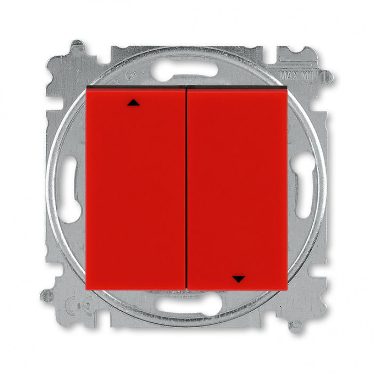 Выключатель для жалюзи 2-клавишный ABB LEVIT, красный // дымчатый черный, 2CHH598945A6065