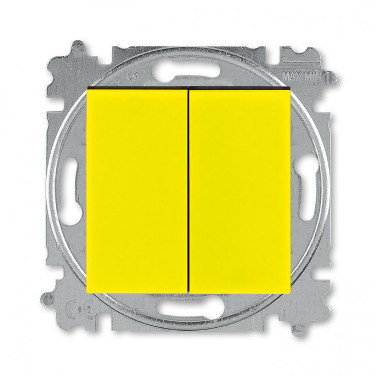 Выключатель 2-клавишный ABB LEVIT, скрытый монтаж, желтый // дымчатый черный, 2CHH590545A6064
