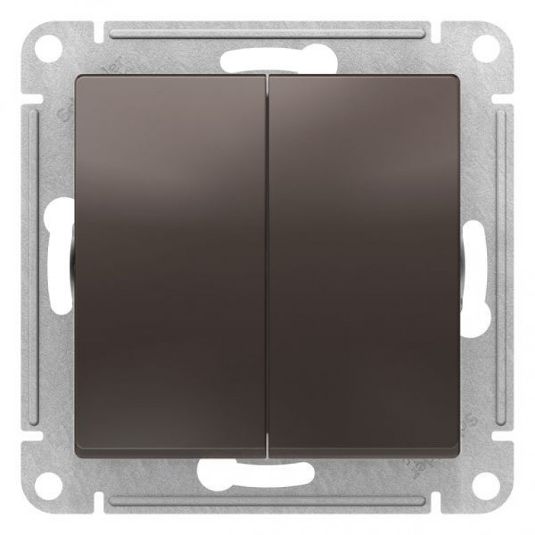 Переключатель 2-клавишный Schneider Electric ATLASDESIGN, скрытый монтаж, мокко, ATN000665