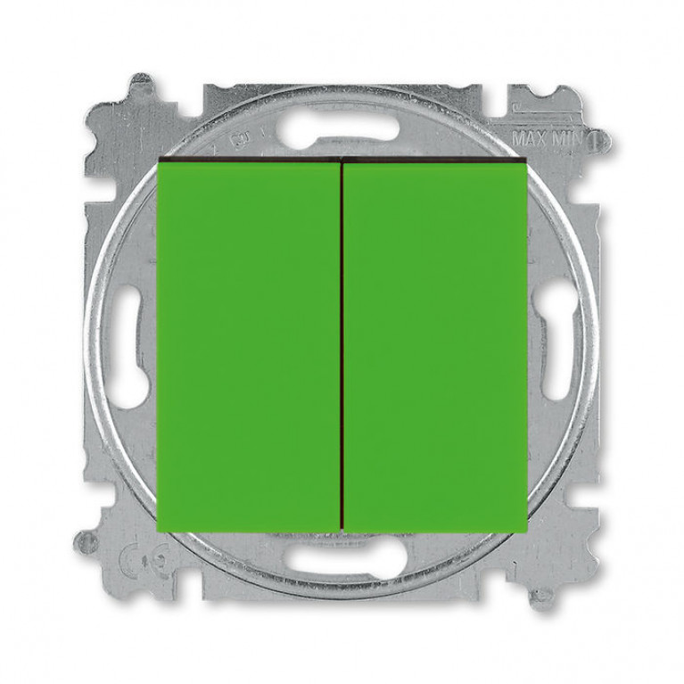 Переключатель 2-клавишный ABB LEVIT, скрытый монтаж, зеленый // дымчатый черный, 2CHH595345A6067