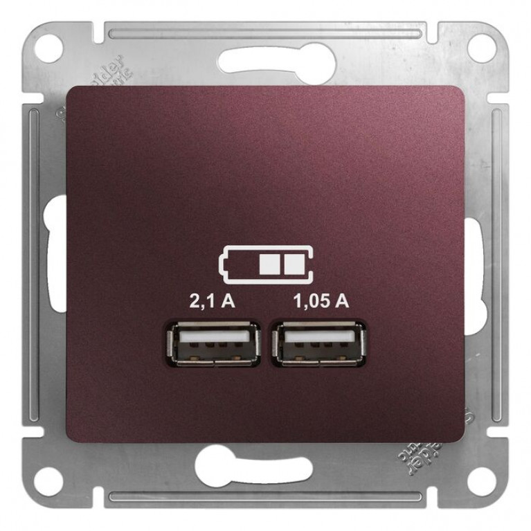 Glossa Розетка  USB, 5В//2100мА, 2х5В//1050мА, баклажановый