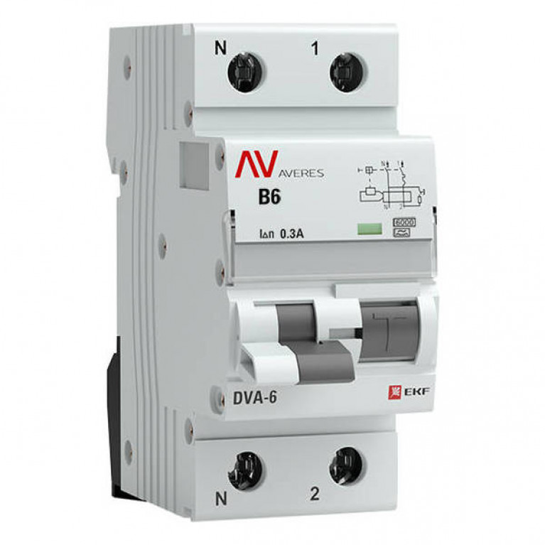 Дифавтомат EKF AVERES 1P+N 6А (B) 6 кА, 300 мА ( A ), rcbo6-1pn-6B-300-a-av