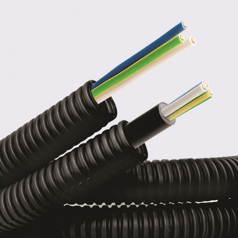 Электротруба ПНД гибкая гофр. д.16мм, цвет черный, с кабелем ВВГнг(А)-LS 3х2,5мм² РЭК ГОСТ+, 50м (упак. 50м)