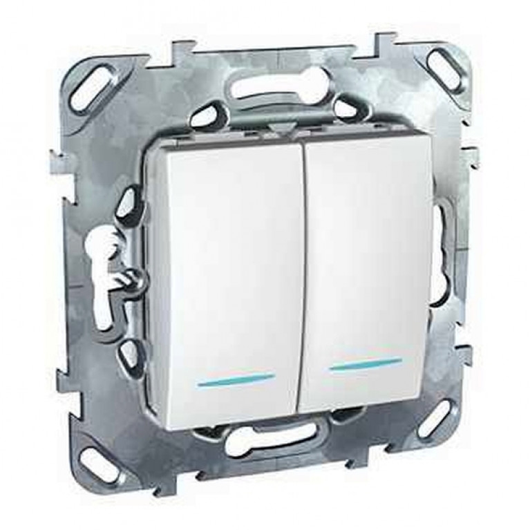 Выключатель 2-клавишный Schneider Electric UNICA, с подсветкой, скрытый монтаж, белый, MGU5.0101.18NZD