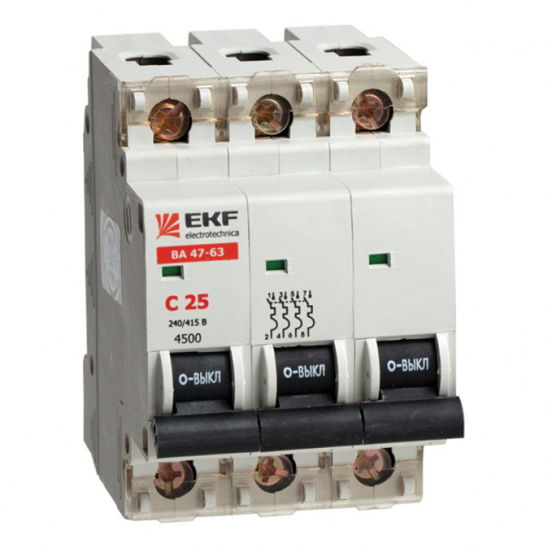 Автоматический выключатель EKF PROxima 3P 16А (D) 4.5кА, mcb4763-3-16D