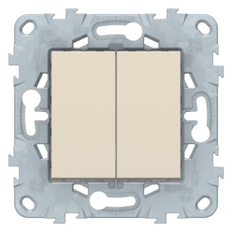 Выключатель 2-клавишный Schneider Electric UNICA NEW, скрытый монтаж, бежевый, NU521144
