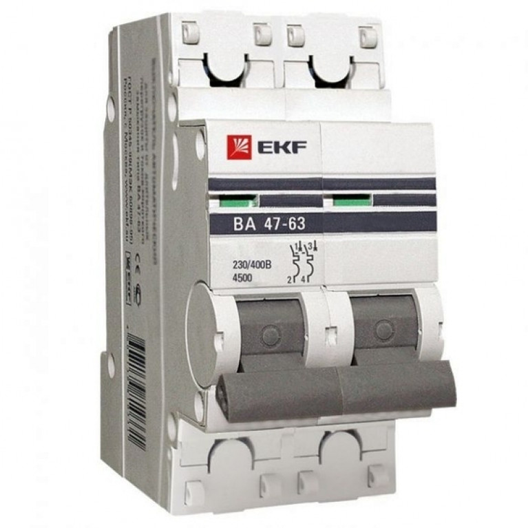 Автоматический выключатель EKF PROxima 2P 10А (C) 4.5кА, mcb4763-2-10C-pro