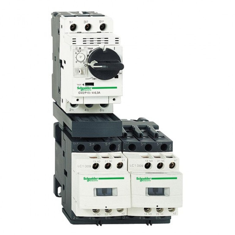 Реверсивный пускатель Schneider Electric TeSys GV2DM 4А, 1.1кВт 400//220В, GV2DM208M7