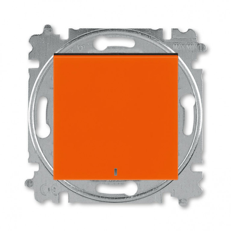 Выключатель 1-клавишный кнопочный ABB LEVIT, с подсветкой, скрытый монтаж, оранжевый // дымчатый черный, 2CHH599147A6066