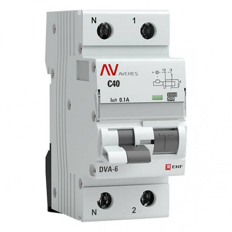 Дифавтомат EKF AVERES 1P+N 40А (D) 6 кА, 100 мА ( A ), rcbo6-1pn-40D-100-a-av