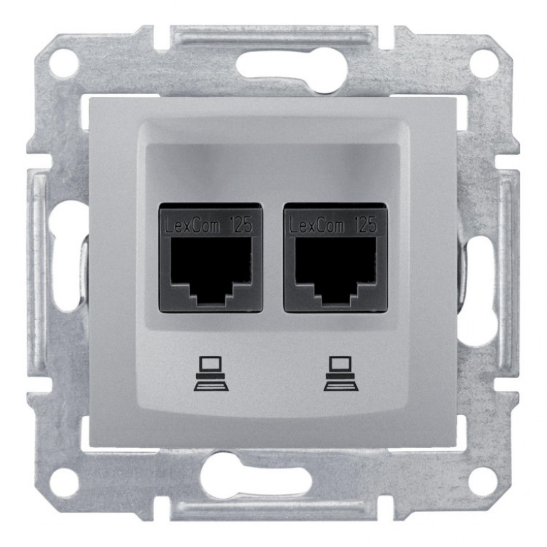 Розетка двойная компьютерная RJ45 Cat.6 Schneider Electric SEDNA, алюминий, SDN5000160