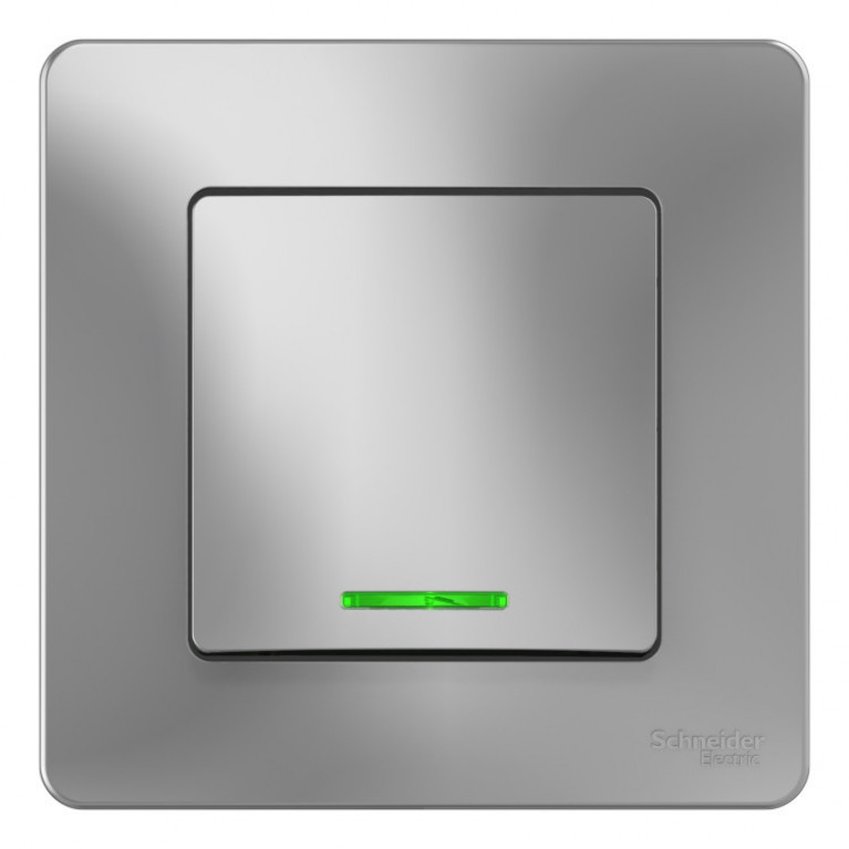 Переключатель 1-клавишный Schneider Electric BLANCA, с подсветкой, скрытый монтаж, алюминий, BLNVS010613