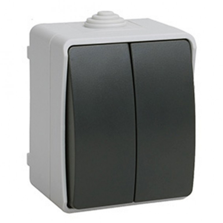 Выключатель 2-клавишный IEK ФОРС IP54, серый//темно-серый, EVS20-K03-10-54-DC