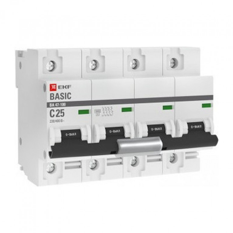 Автоматический выключатель EKF Basic 4P 25А (C) 10кА, mcb47100-4-25C-bas