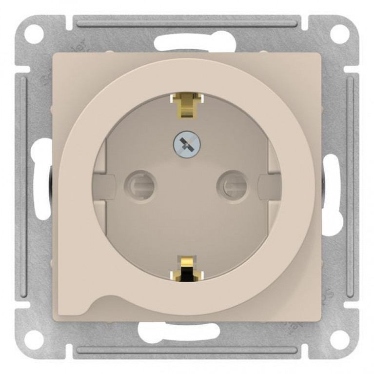 Розетка Schneider Electric ATLASDESIGN, скрытый монтаж, с заземлением, со шторками, бежевый, ATN000247