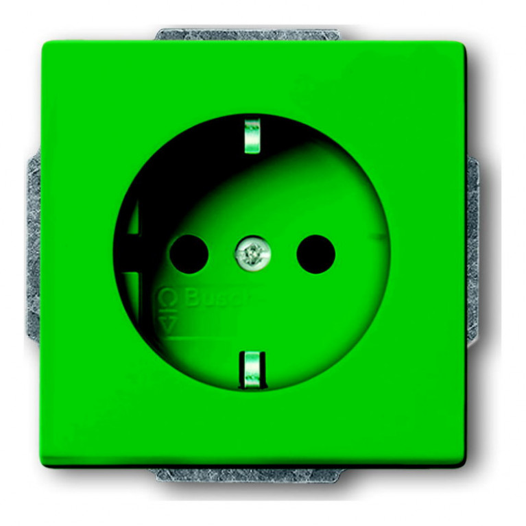 Розетка ABB, скрытый монтаж, с заземлением, со шторками, зеленый, 2CKA002013A5323