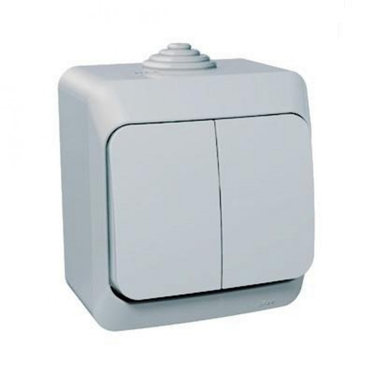 Выключатель 2-клавишный Schneider Electric ЭТЮД, открытый монтаж, серый, BA10-042C