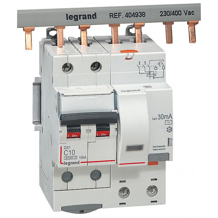 Дифавтомат Legrand DX³ 2P 10А (C) 10 кА, 30 мА ( AC ), 411157