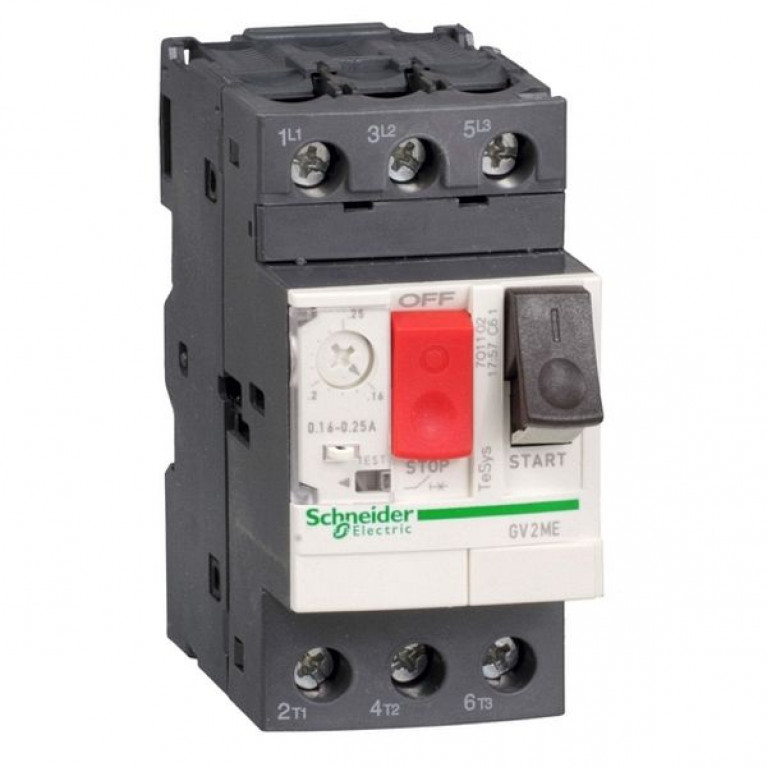 Силовой автомат для защиты двигателя Schneider Electric TeSys GV2 0.16А 3P, термомагнитный расцепитель, GV2ME01