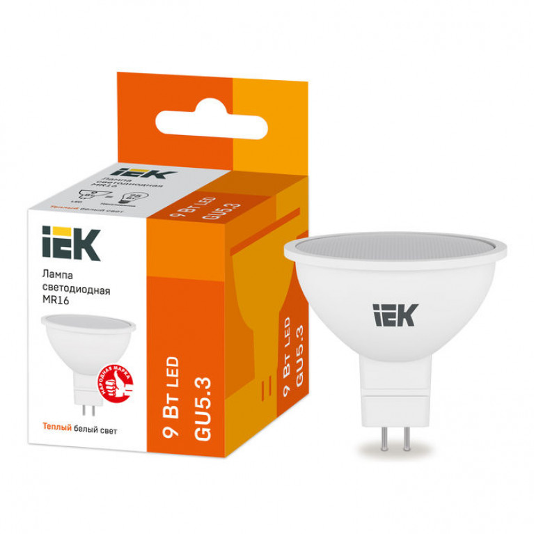 Лампа LED MR16 софит 9Вт 230В 3000К GU5.3 IEK