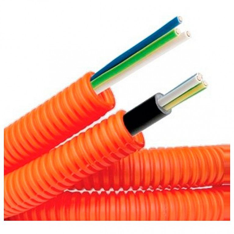 Труба ПНД гибкая гофрированная, д.16 мм, цвет оранжевый, с кабелем 3х1,5ВВГнгLS РЭК ГОСТ+, 100 м (упак. 100м)