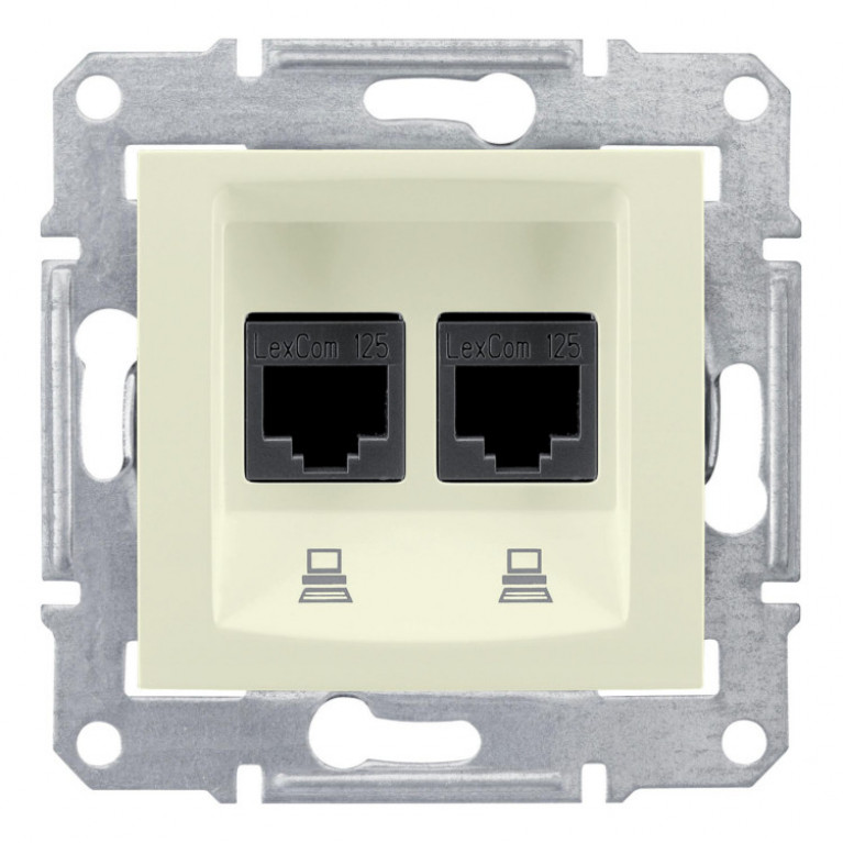 Розетка двойная компьютерная RJ45 Cat.5 Schneider Electric SEDNA, бежевый, SDN4600147