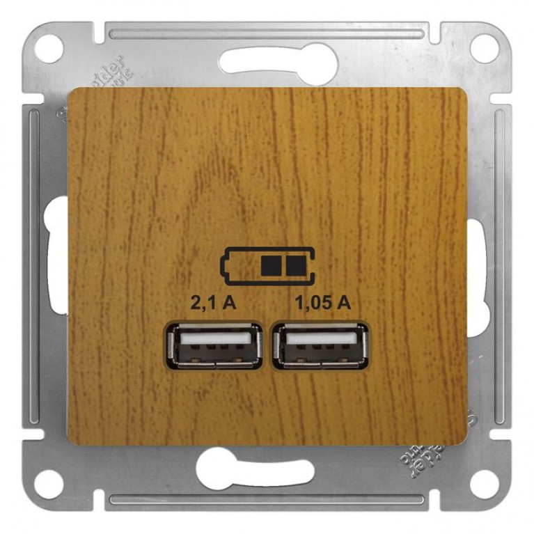 Glossa Розетка  USB, 5В//2100мА, 2х5В//1050мА, дерево дуб