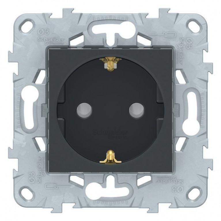 Розетка Schneider Electric UNICA NEW, скрытый монтаж, с заземлением, со шторками, антрацит, NU503754