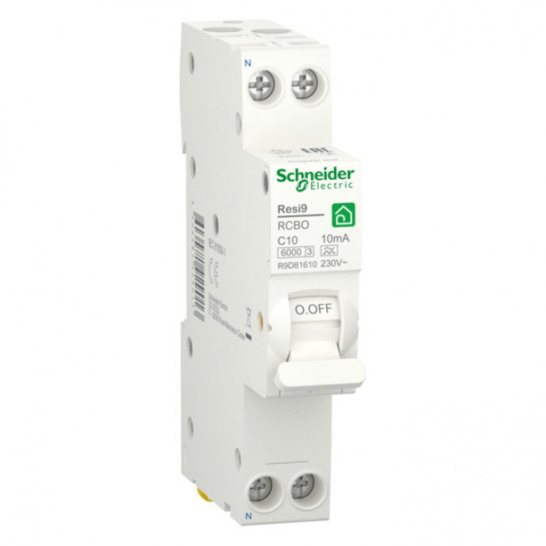 Дифавтомат Schneider Electric Resi9 1P+N 10А (C) 6 кА, 10 мА ( A ), R9D81610