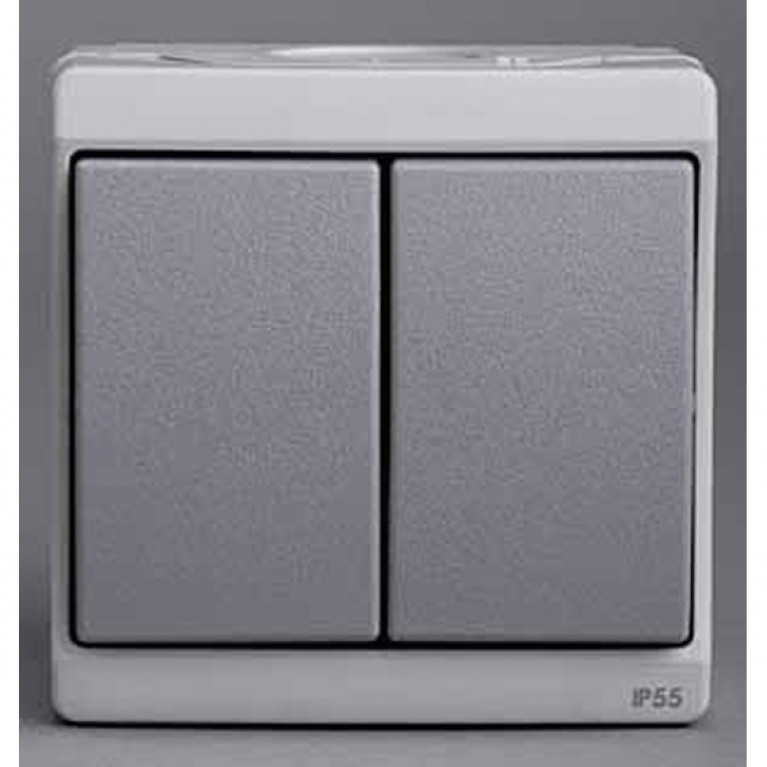 Выключатель 2-клавишный Schneider Electric MUREVA, открытый монтаж, серый, ENN35722