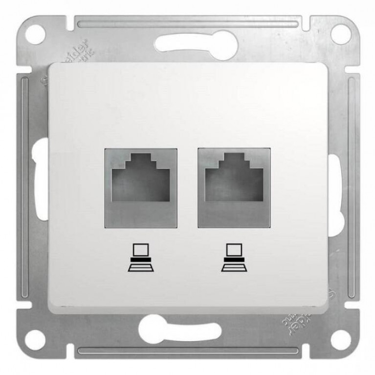 GLOSSA РОЗЕТКА двойная компьютерная RJ45+RJ45, кат.5E, механизм, БЕЛЫЙ