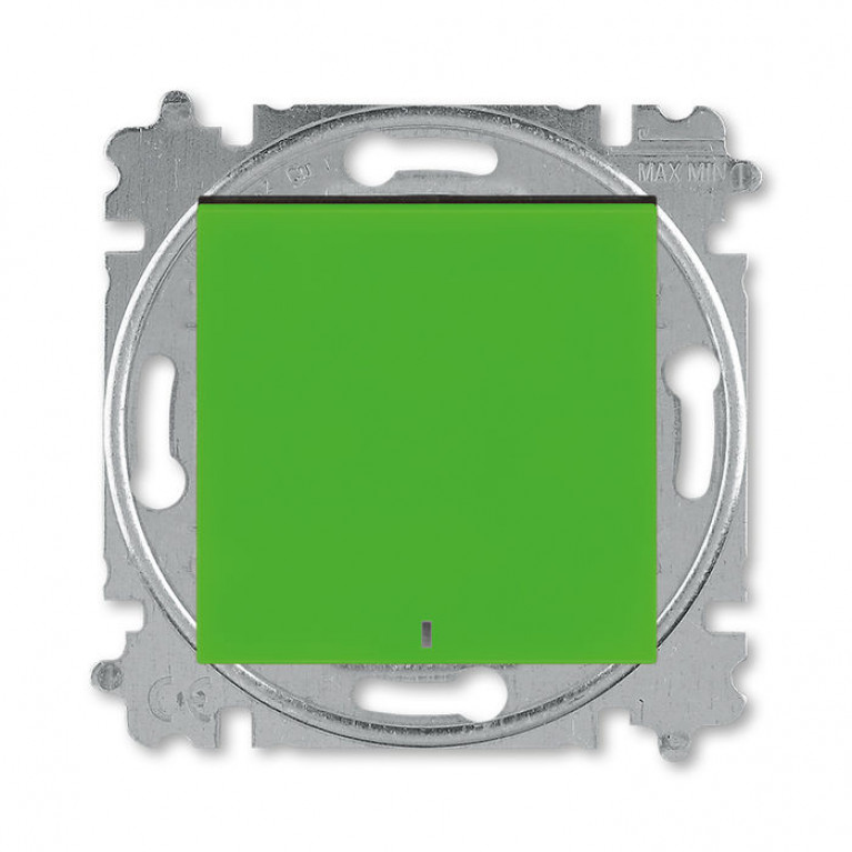 Выключатель 1-клавишный кнопочный ABB LEVIT, с подсветкой, скрытый монтаж, зеленый // дымчатый черный, 2CHH599147A6067
