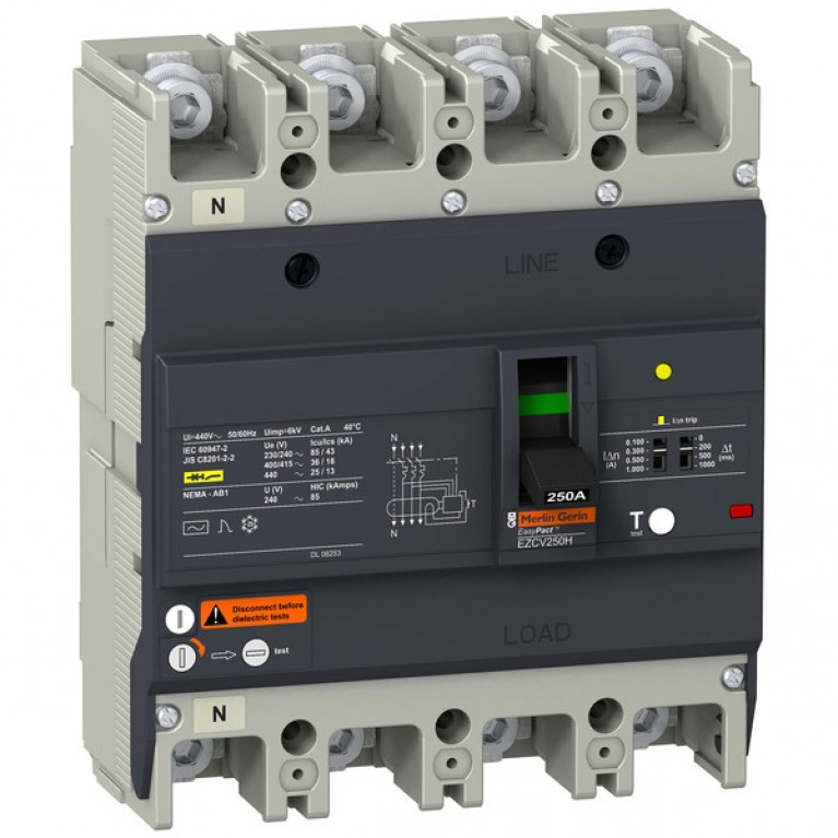 Силовой автомат Schneider Electric Easypact EZC TM-D c диф защитой, 36кА, 4P, 100А, EZCV250H4100