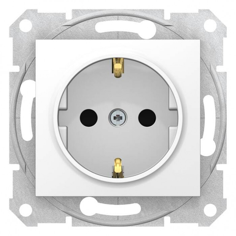 Розетка Schneider Electric SEDNA, скрытый монтаж, с заземлением, со шторками, белый, SDN3000121