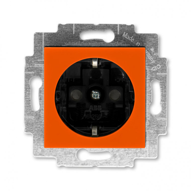 Розетка ABB LEVIT, скрытый монтаж, с заземлением, со шторками, оранжевый // дымчатый черный, 2CHH203457A6066