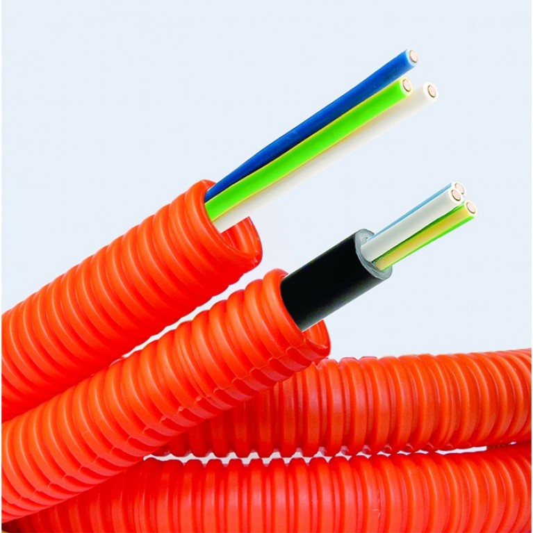 Электротруба ПНД гибкая гофр. д.16мм, цвет оранжевый, с кабелем ВВГнг(А)-LS 3х1,5мм² РЭК ГОСТ+, 25м (упак. 25м)