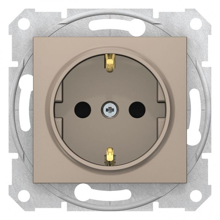 Розетка Schneider Electric SEDNA, скрытый монтаж, с заземлением, со шторками, титан, SDN3001768